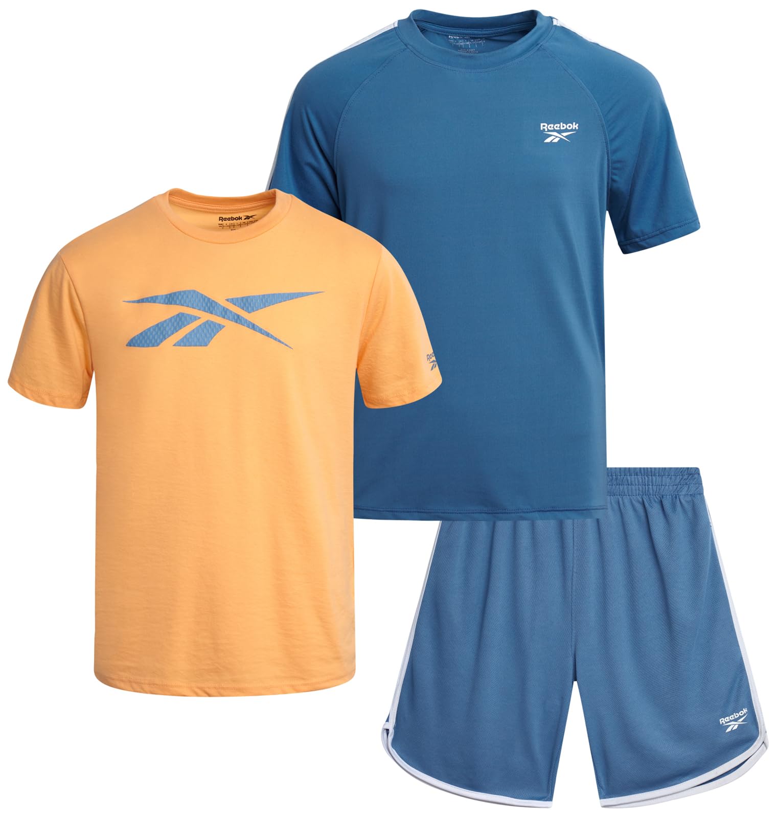 Reebok Boys Athletic Shorts Set - 3 Piece Summer Clothes Outfit with Graphic Tees and Boys Running Shorts for Active Kids